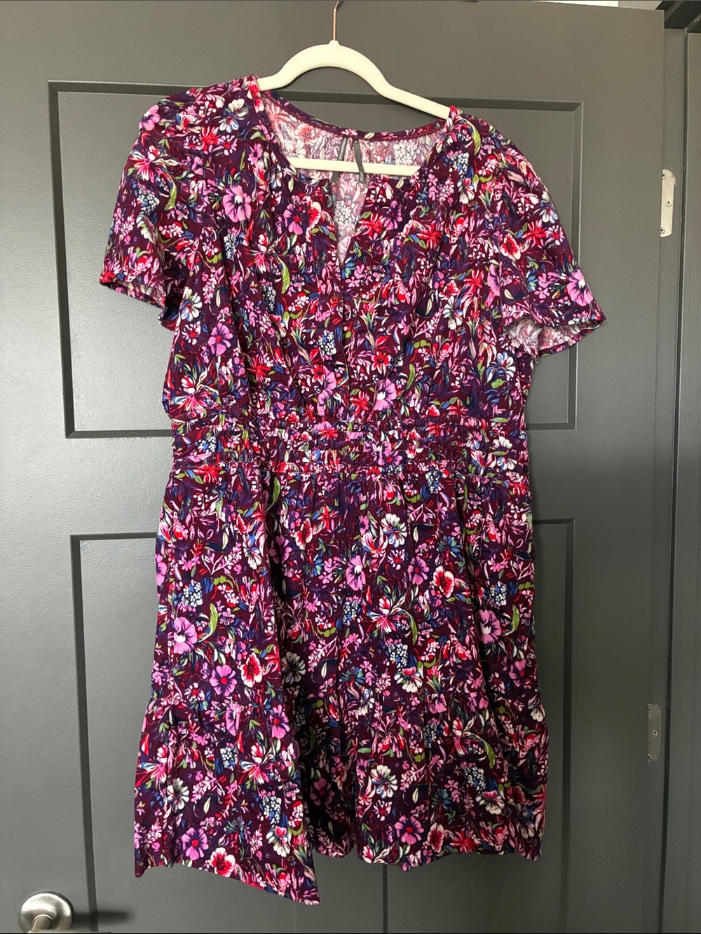 Anthropologie Purple Floral Short-Sleeve Dress